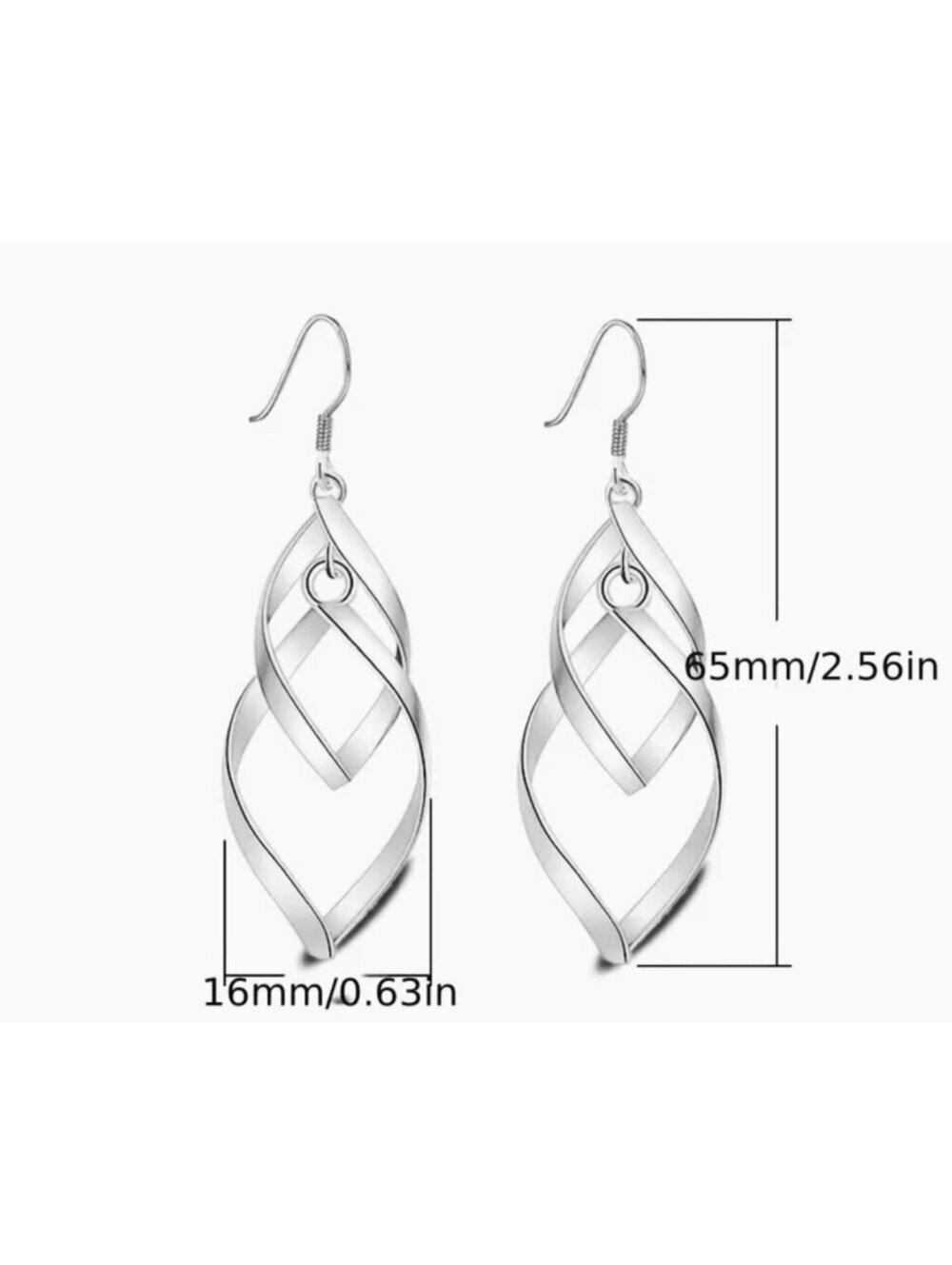 New - Silver Hollow Twisted Leaf-shaped Dangle Earrings - Picture 2 of 4